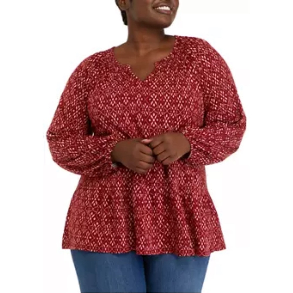 Wonderly Plus Size Long Sleeve Smocked Tiered Tunic Top